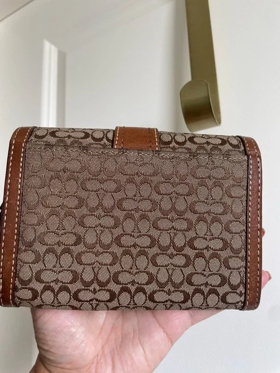 Coach Brown Signature Canvas Bifold Wallet with Tan Leather Trim - Picture 5 of 8